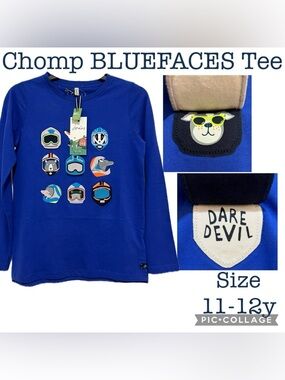 Joules British Designer Kids Clothing Chomp BLUEFACES Long Sleeve Boy Size 11-12
